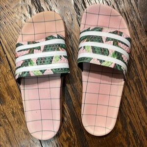 adidas Pink and Green Slide Sandals